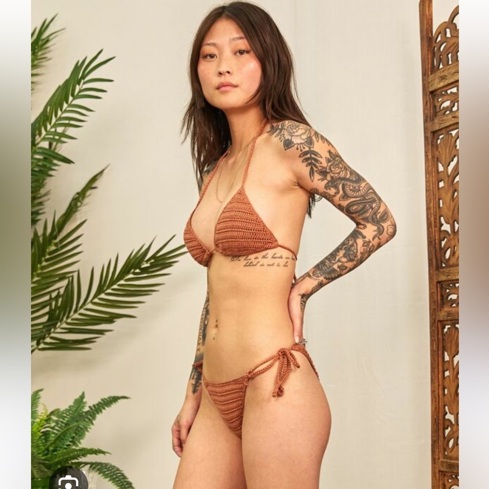 RVCA Brown Crochet Triangle Bikini Set